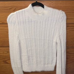 Fuzzy White Mock Neck Sweater